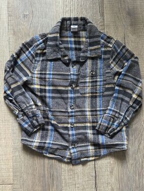 Old Navy Gray Plaid Shirt with Blue and Yellow Stripes